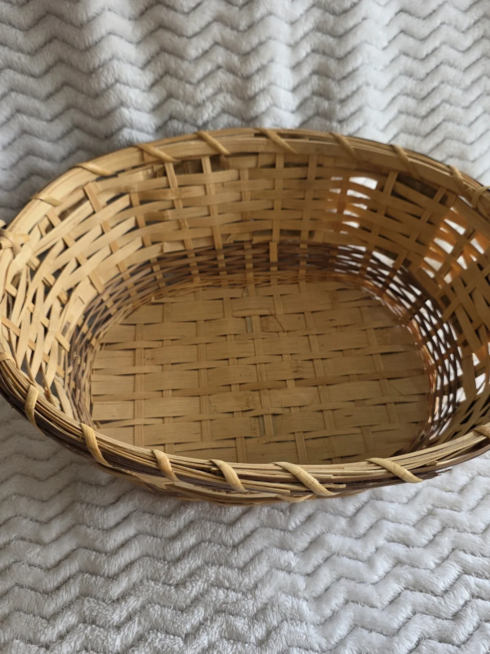 Handwoven Natural Brown Wicker Basket with Leaf Design